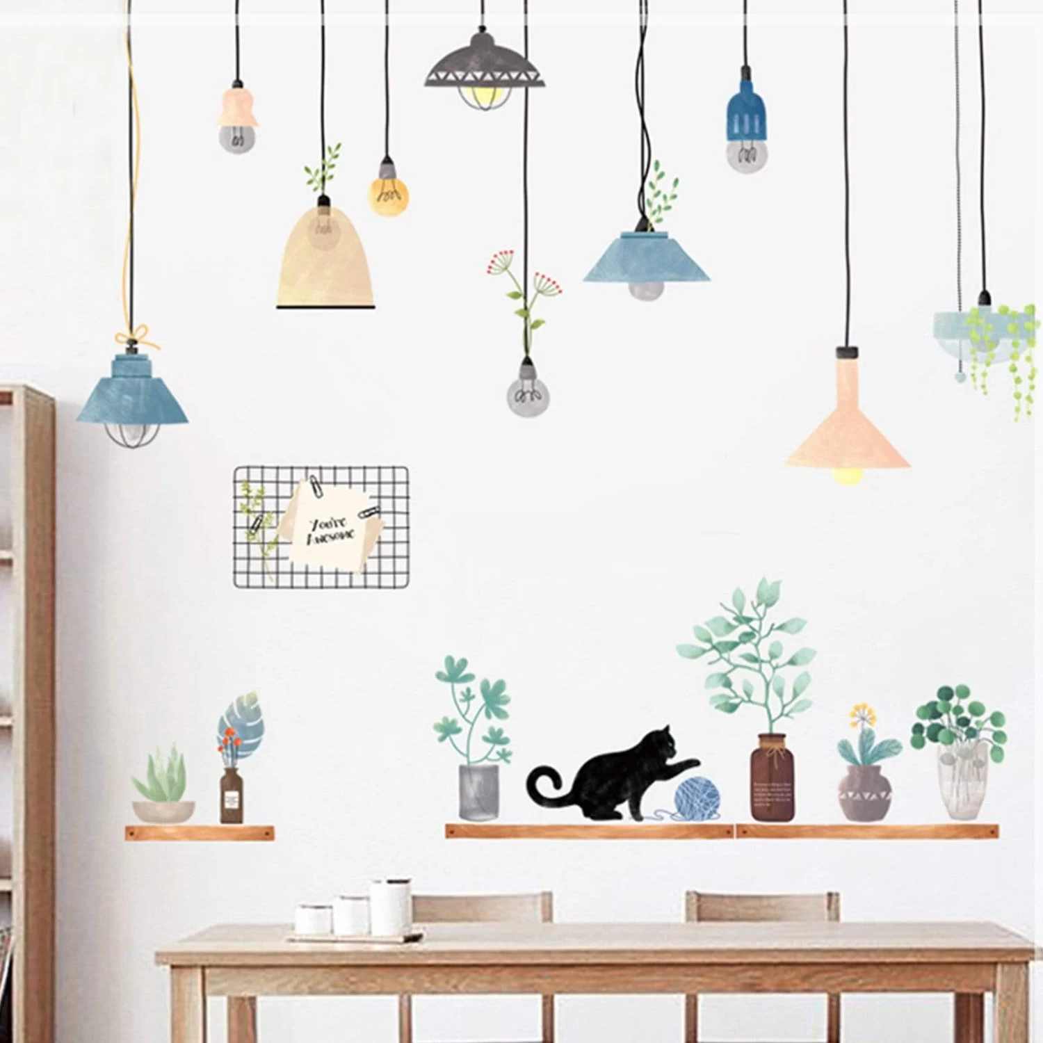 Green Potted Plants With Shelves And Lamps Removable PVC Wall Stickers - Image 5