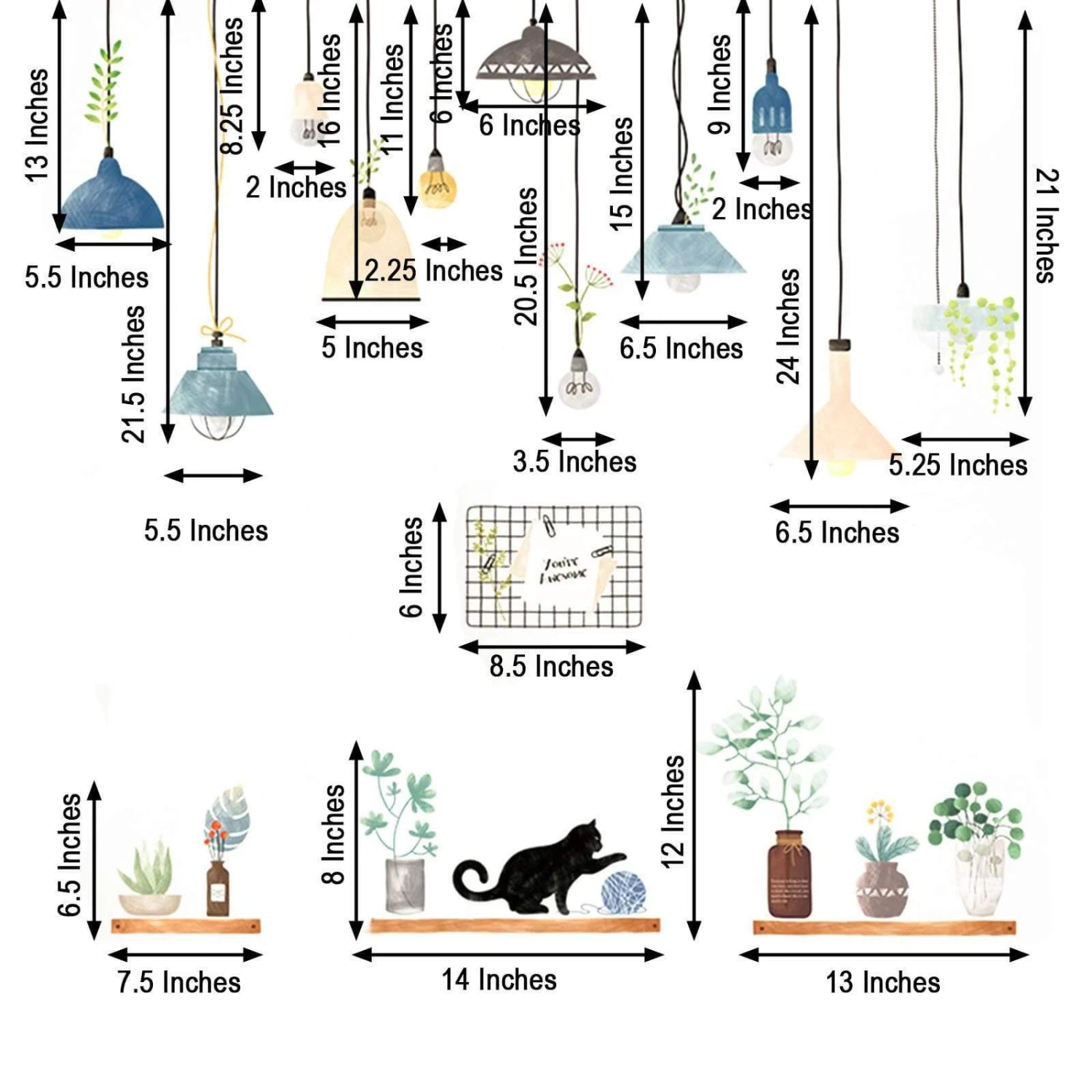 Green Potted Plants With Shelves And Lamps Removable PVC Wall Stickers - Image 2