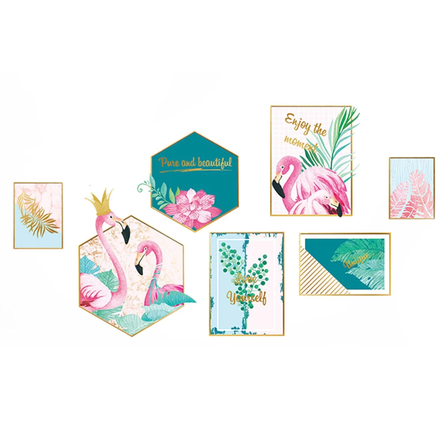 Pink And Green Flamingo Frame With Tropical Leaves Removable PVC Wall Stickers - Image 2
