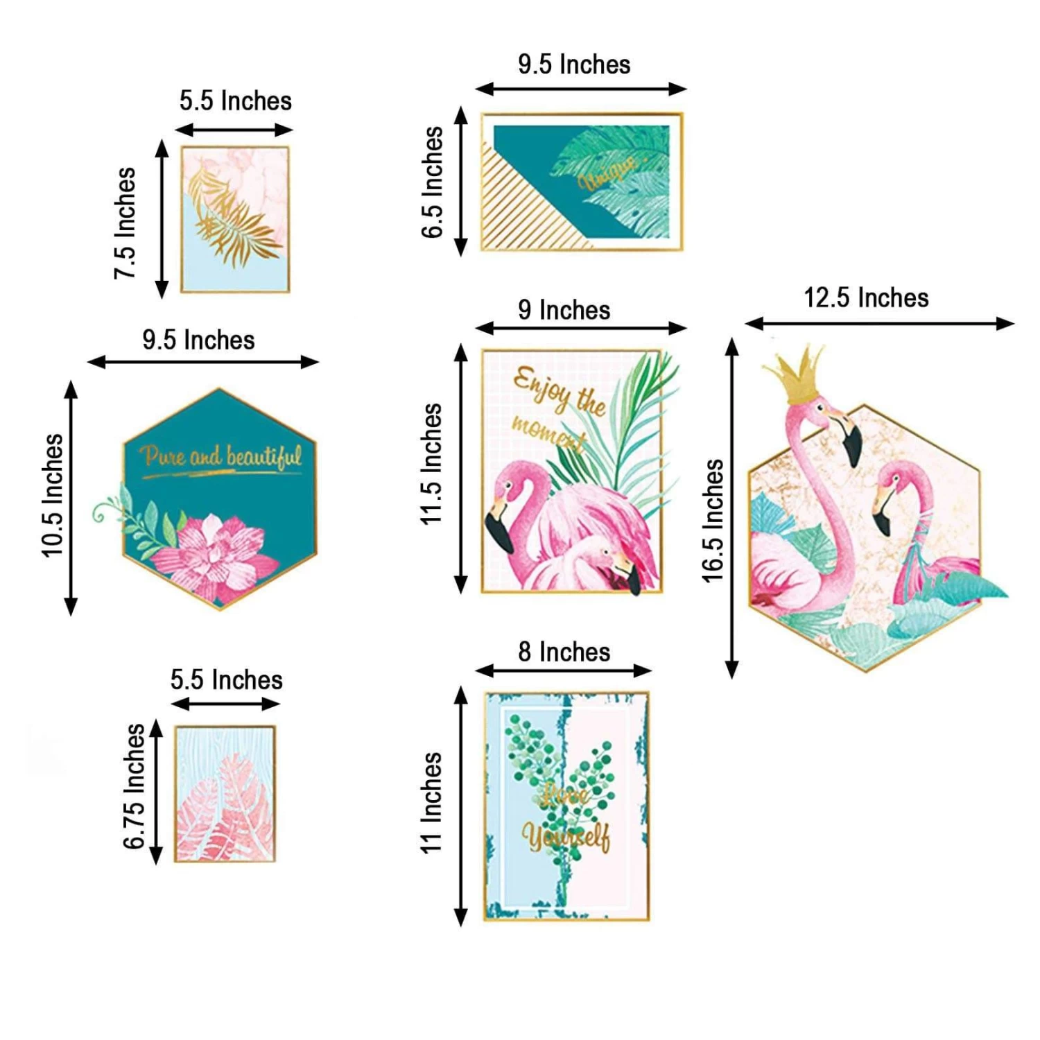 Pink And Green Flamingo Frame With Tropical Leaves Removable PVC Wall Stickers - Image 3