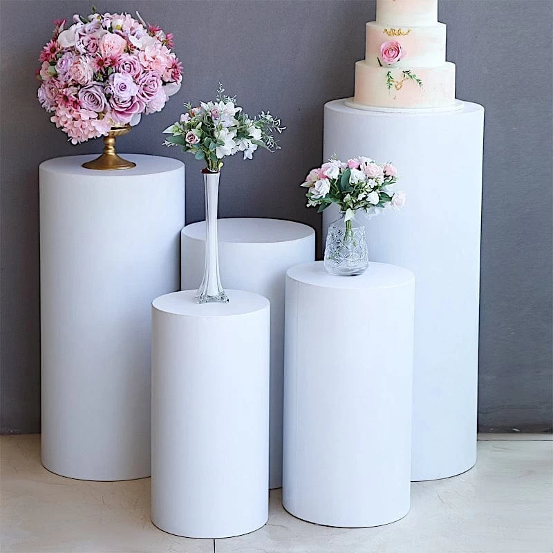 5 White Cylinder Metal Display Stands Pedestal Riser Columns - Image 6