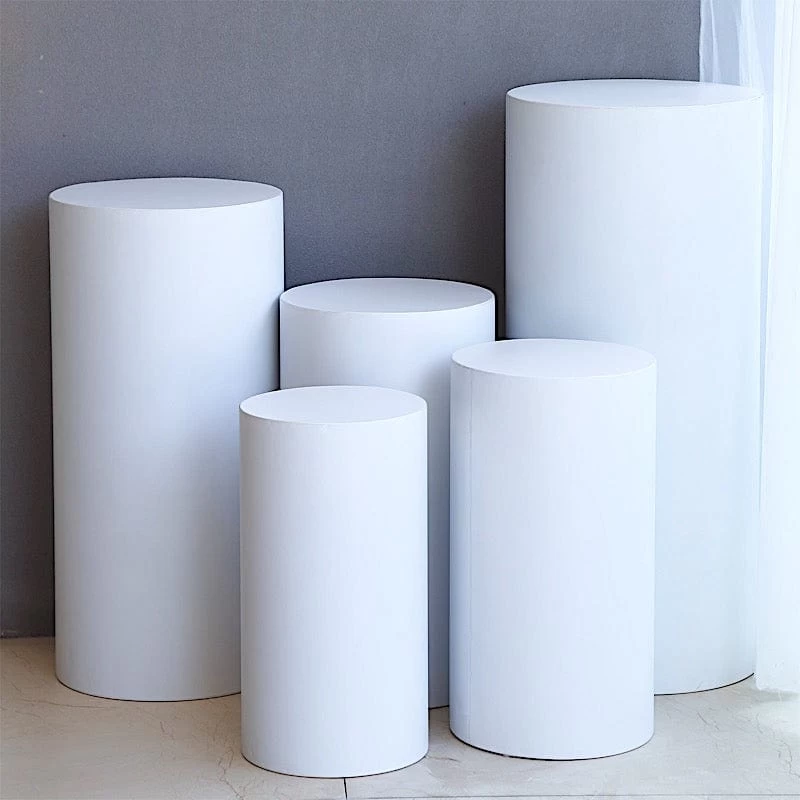 5 White Cylinder Metal Display Stands Pedestal Riser Columns - Image 9