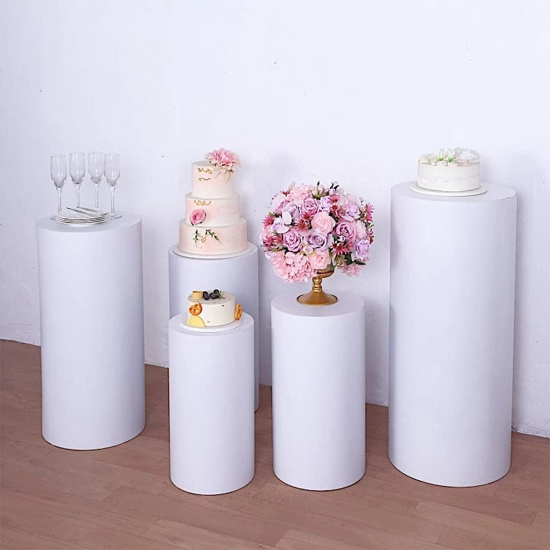 5 White Cylinder Metal Display Stands Pedestal Riser Columns - Image 7