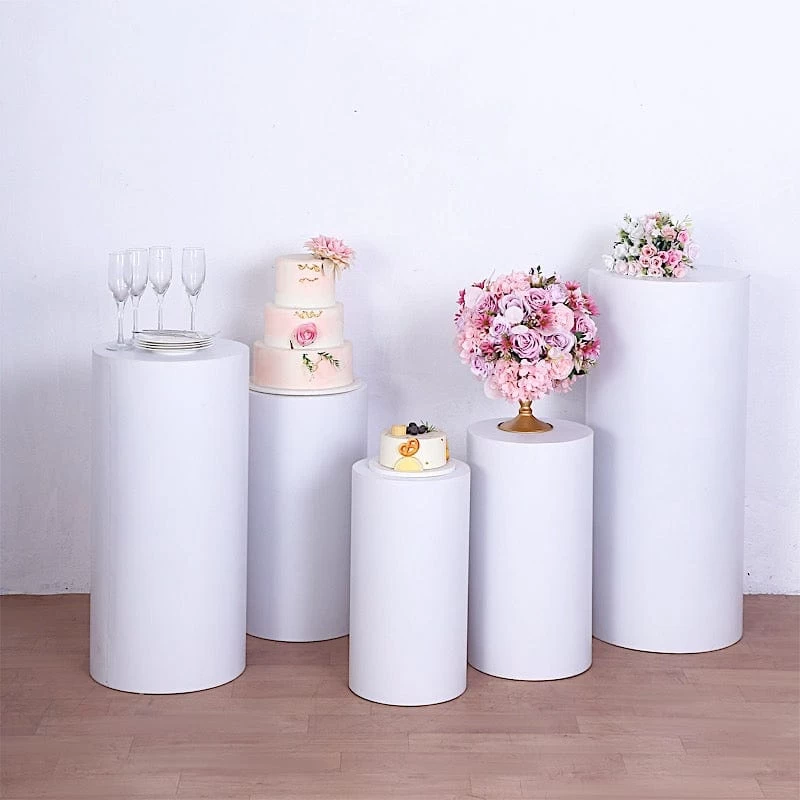 5 White Cylinder Metal Display Stands Pedestal Riser Columns - Image 8