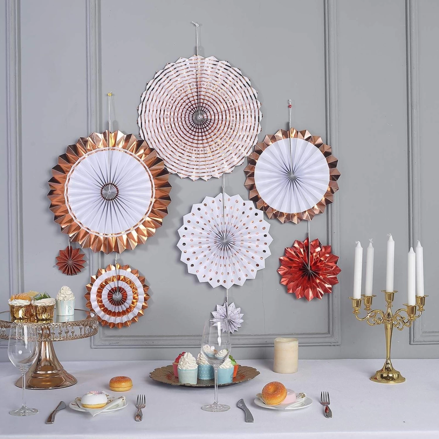 8 Pcs Paper Fans Wall Hanging Decorations - Image 12