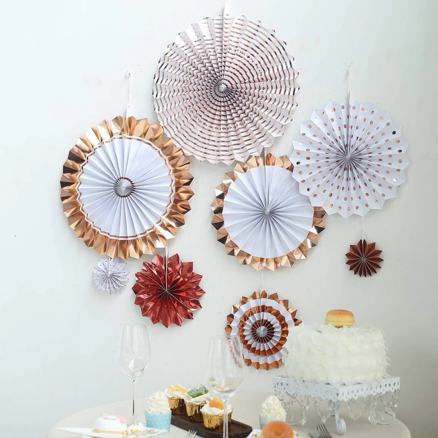 8 Pcs Paper Fans Wall Hanging Decorations - Image 11