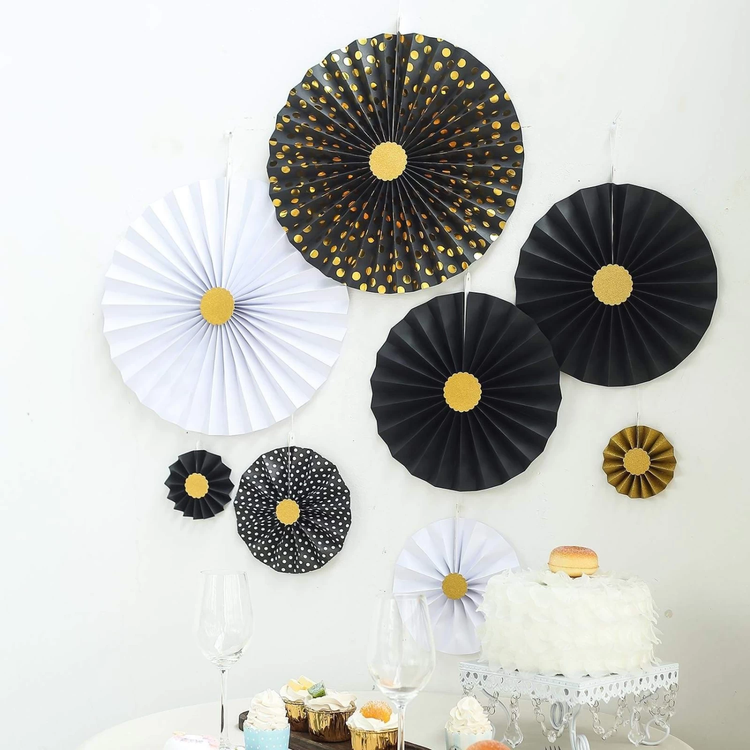 8 Pcs Paper Fans Wall Hanging Decorations - Image 17