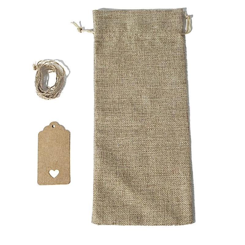 10 Pcs 6"x14" Natural Faux Burlap Polyester Favor Gift Bags - Image 4