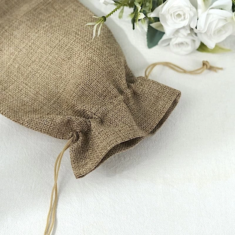 10 Pcs 6"x14" Natural Faux Burlap Polyester Favor Gift Bags - Image 5