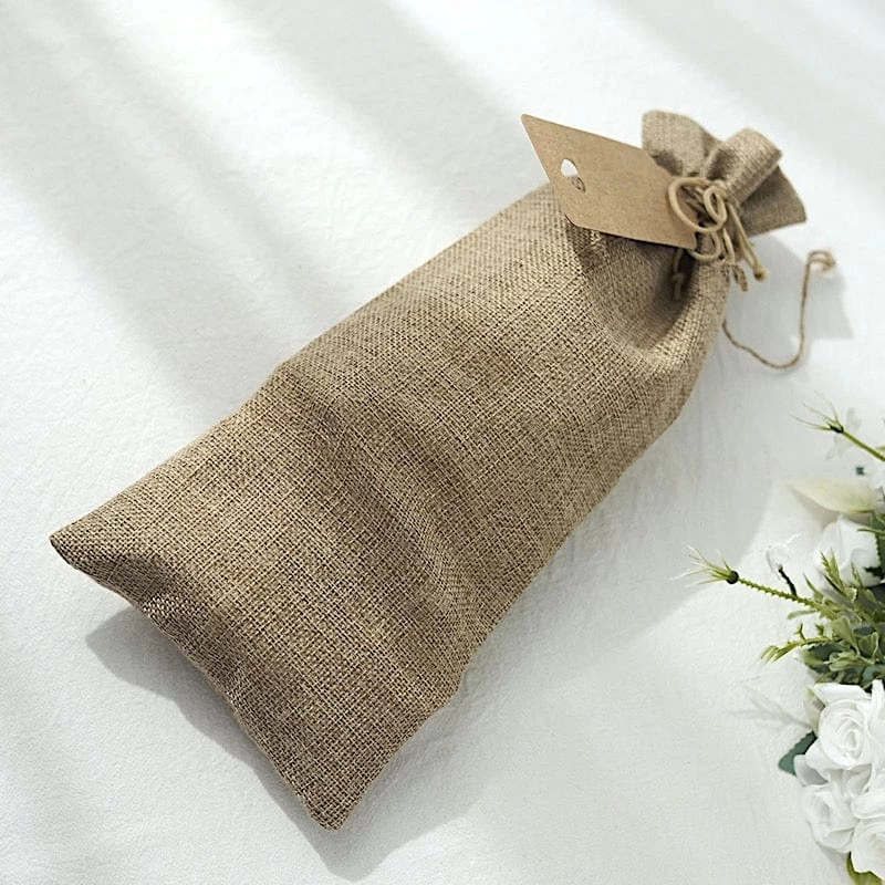 10 Pcs 6"x14" Natural Faux Burlap Polyester Favor Gift Bags - Image 3