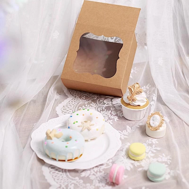 12 Brown 6 In Disposable Bakery Cake Boxes With Window Favor Holders - Image 5