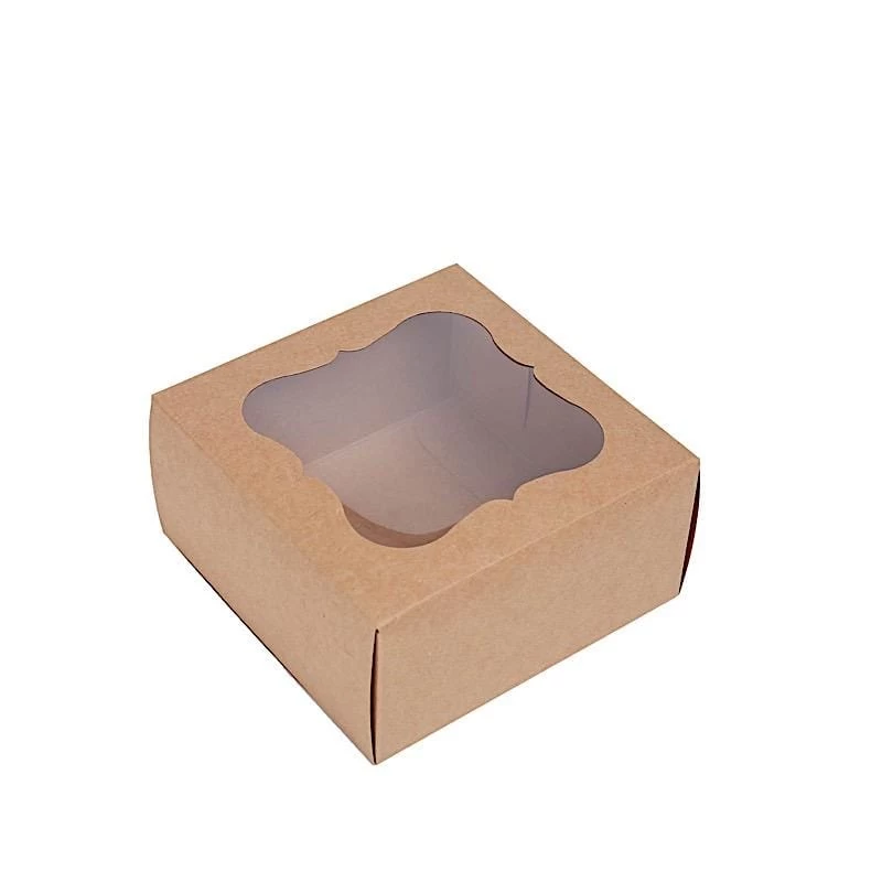 12 Brown 6 In Disposable Bakery Cake Boxes With Window Favor Holders - Image 9