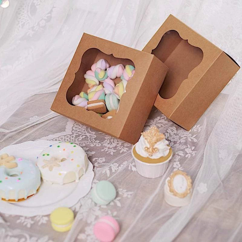 12 Brown 6 In Disposable Bakery Cake Boxes With Window Favor Holders - Image 2