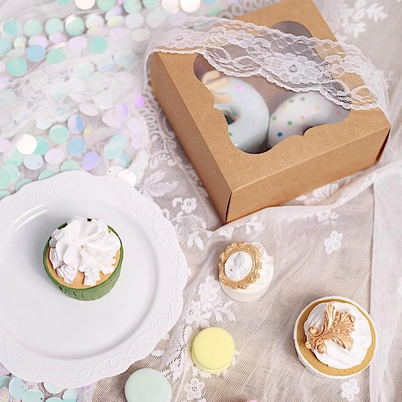 12 Brown 6 In Disposable Bakery Cake Boxes With Window Favor Holders - Image 4