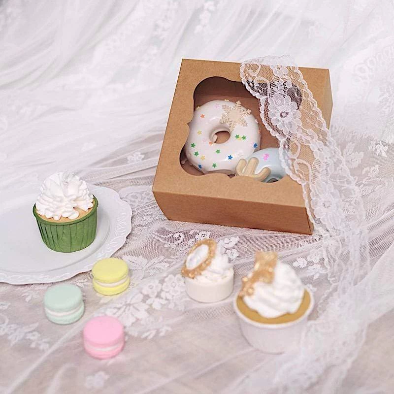 12 Brown 6 In Disposable Bakery Cake Boxes With Window Favor Holders - Image 7