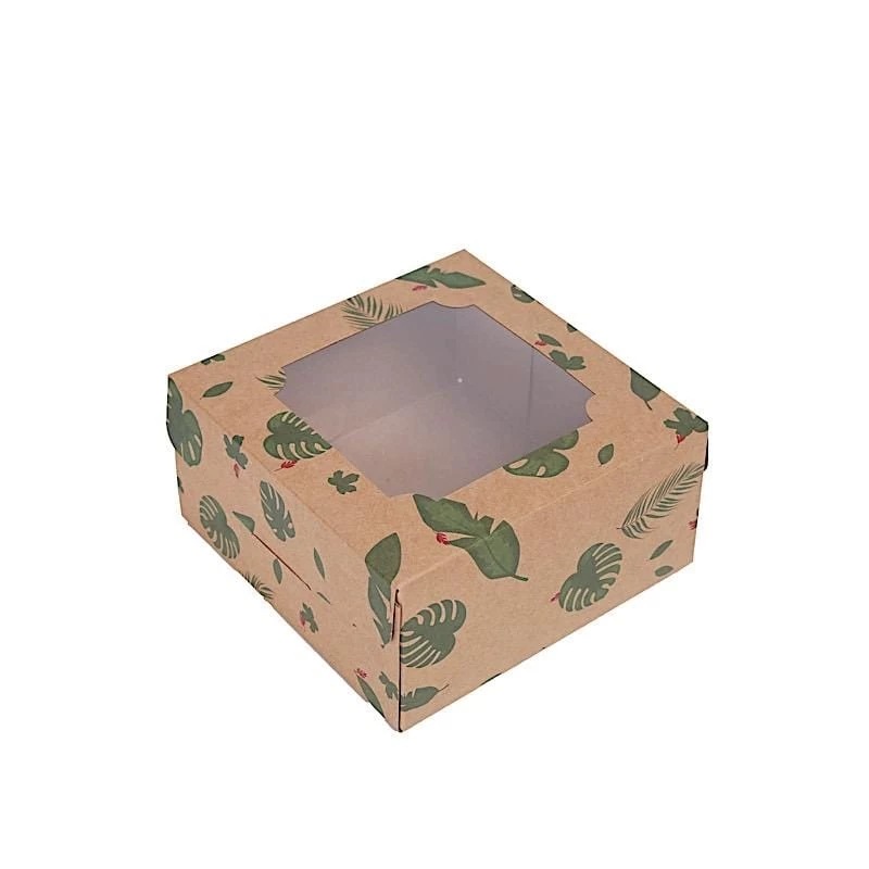 12 Brown 6 In Tropical Leaf Disposable Bakery Cake Boxes With Window - Image 9