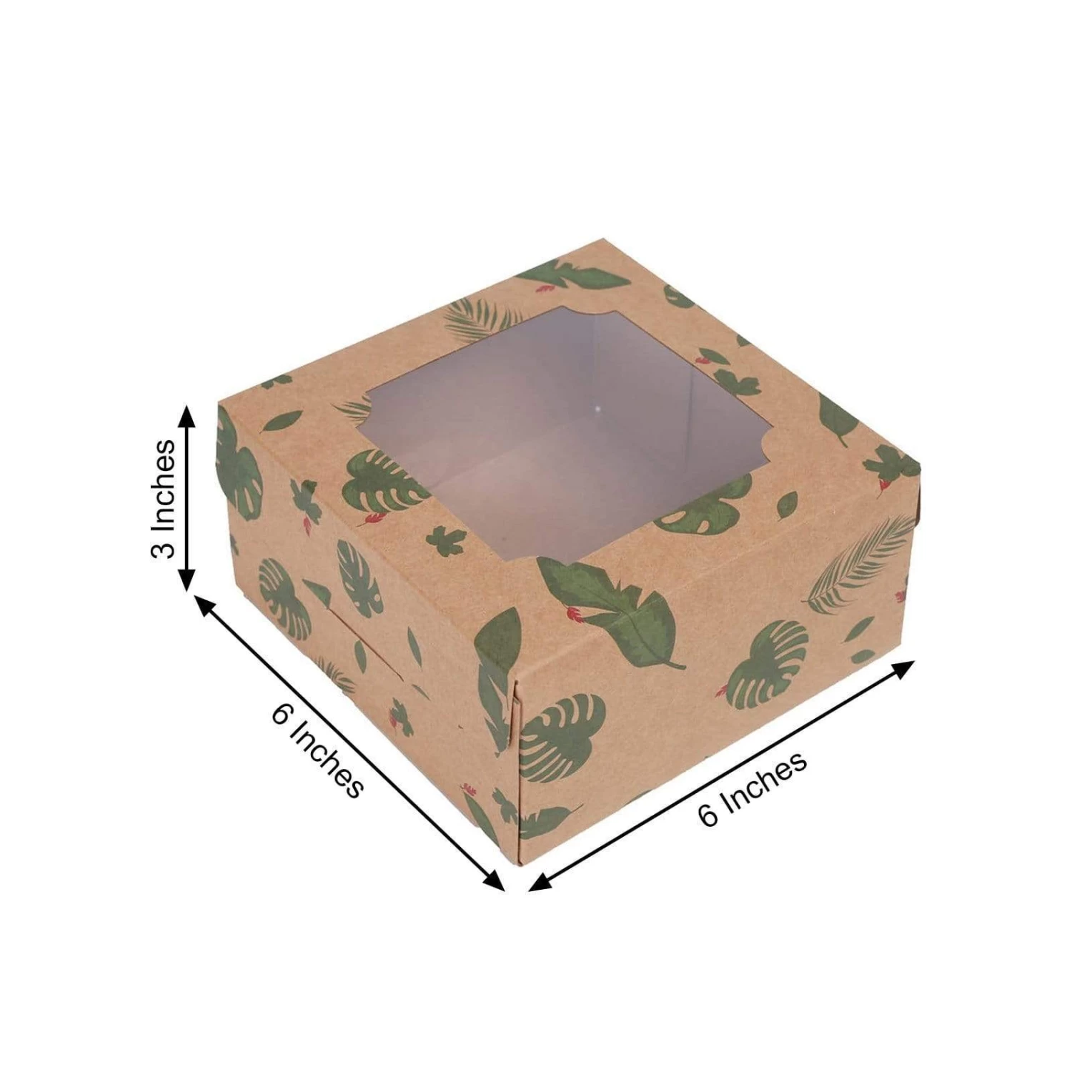 12 Brown 6 In Tropical Leaf Disposable Bakery Cake Boxes With Window - Image 8