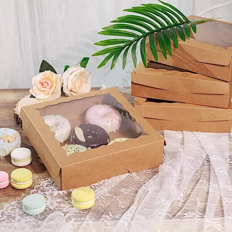 12 Brown 9 In Disposable Bakery Cake Boxes With Window Favor Holders - Image 3