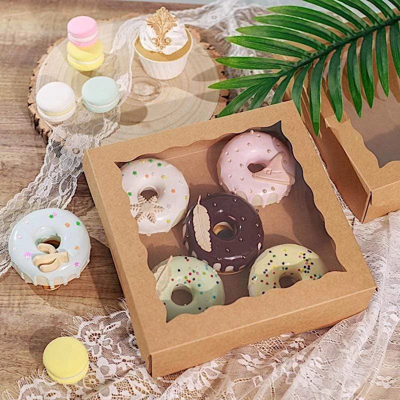 12 Brown 9 In Disposable Bakery Cake Boxes With Window Favor Holders