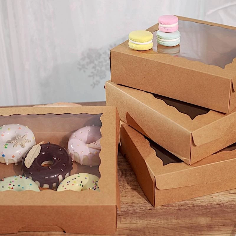 12 Brown 9 In Disposable Bakery Cake Boxes With Window Favor Holders - Image 2