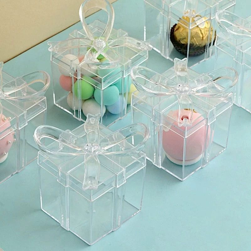 12 Clear 3 In Mini Square With Bow Favor Gift Boxes - Image 6