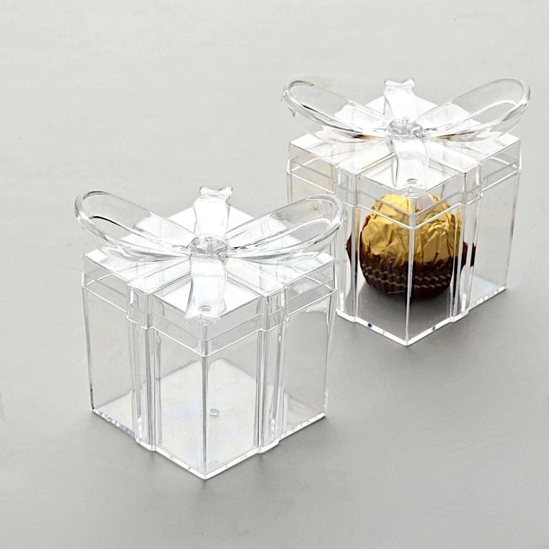 12 Clear 3 In Mini Square With Bow Favor Gift Boxes - Image 3