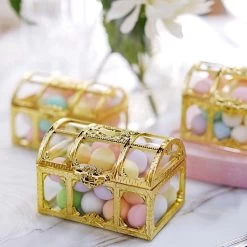 12 Gold And Clear 2.5" Tall Mini Treasure Chests Favor Boxes