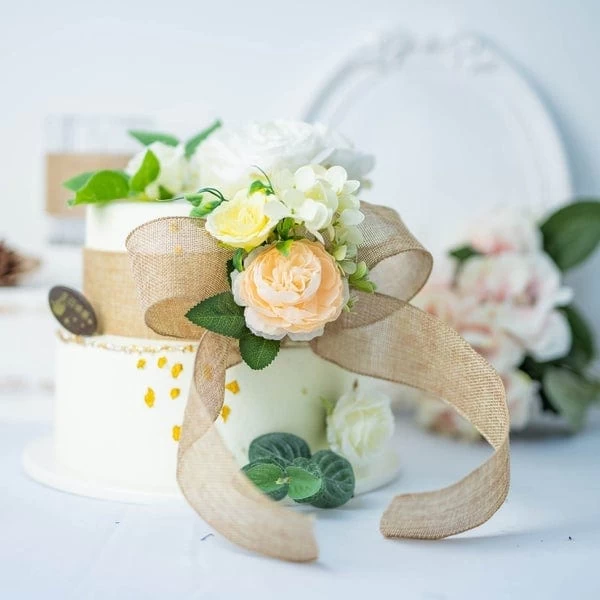 2.5 Inch X 10 Yards Natural Brown Burlap Wired Edge Ribbon - Image 7