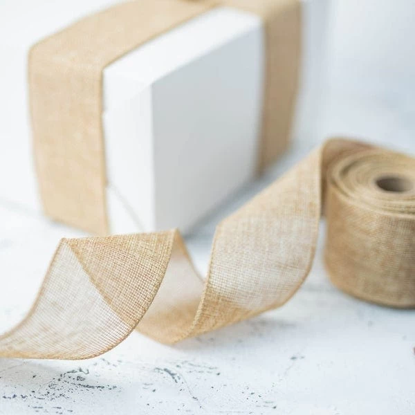 2.5 Inch X 10 Yards Natural Brown Burlap Wired Edge Ribbon - Image 6