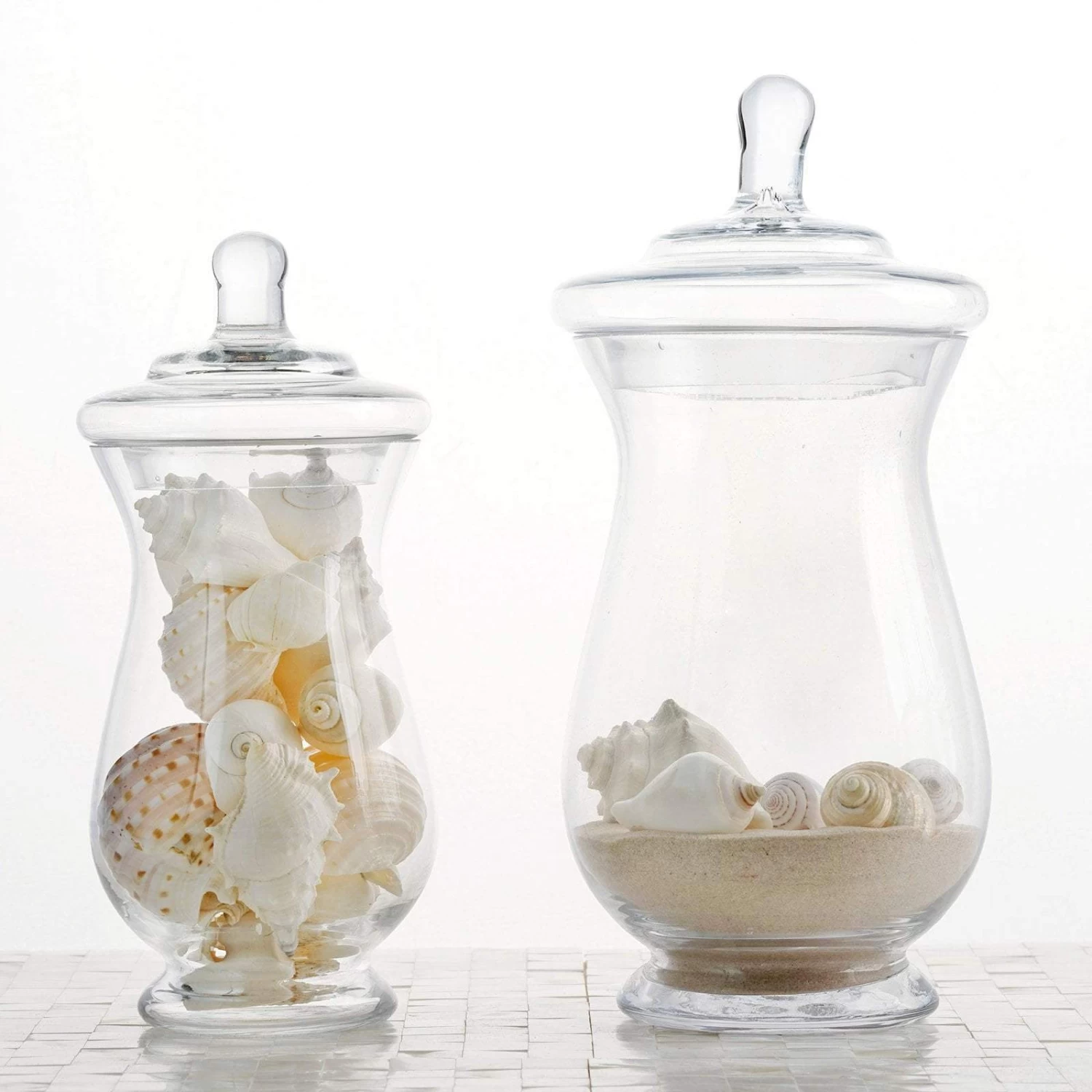 2 Pcs 10" 12" Tall Clear Glass Apothecary Jars With Lids - Image 2