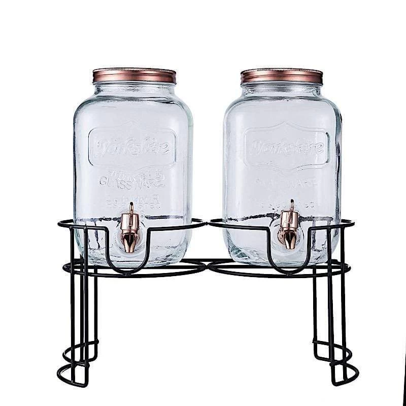 2 Pcs 2 Gallons Clear Glass Beverage Dispenser Jar With Spigot And Stand Set - Image 8