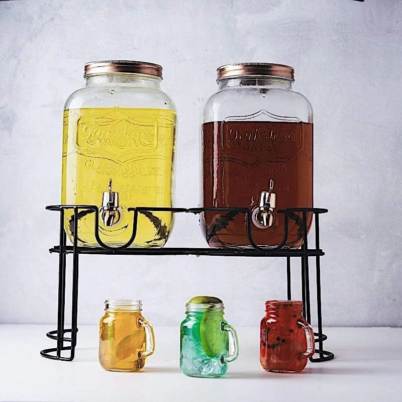 2 Pcs 2 Gallons Clear Glass Beverage Dispenser Jar With Spigot And Stand Set - Image 3