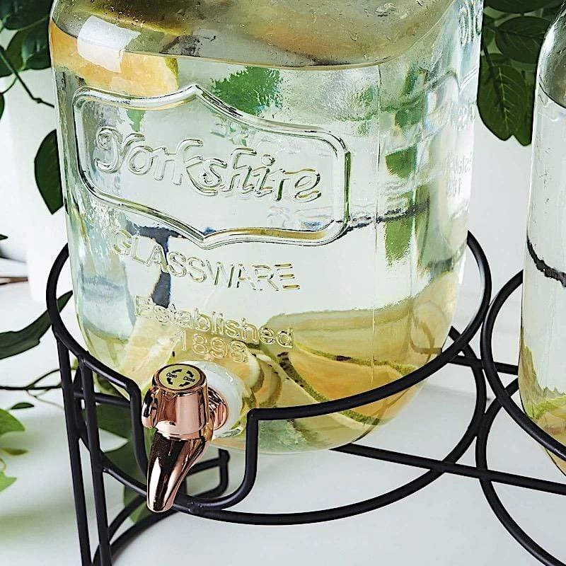 2 Pcs 2 Gallons Clear Glass Beverage Dispenser Jar With Spigot And Stand Set - Image 5