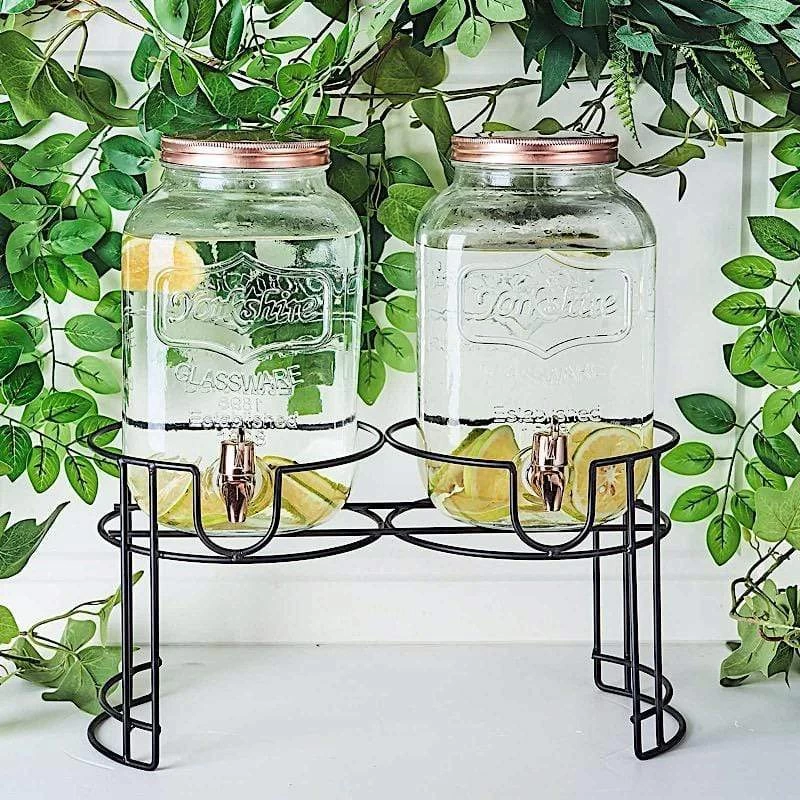 2 Pcs 2 Gallons Clear Glass Beverage Dispenser Jar With Spigot And Stand Set - Image 2
