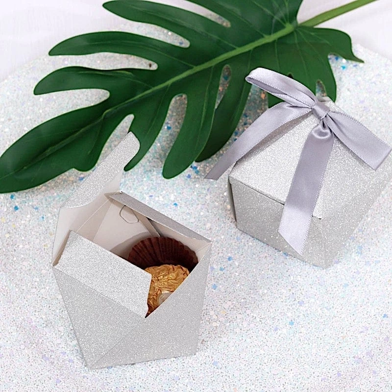 25 Silver 3 In Glittered Geometric Party Favor Gift Boxes - Image 4
