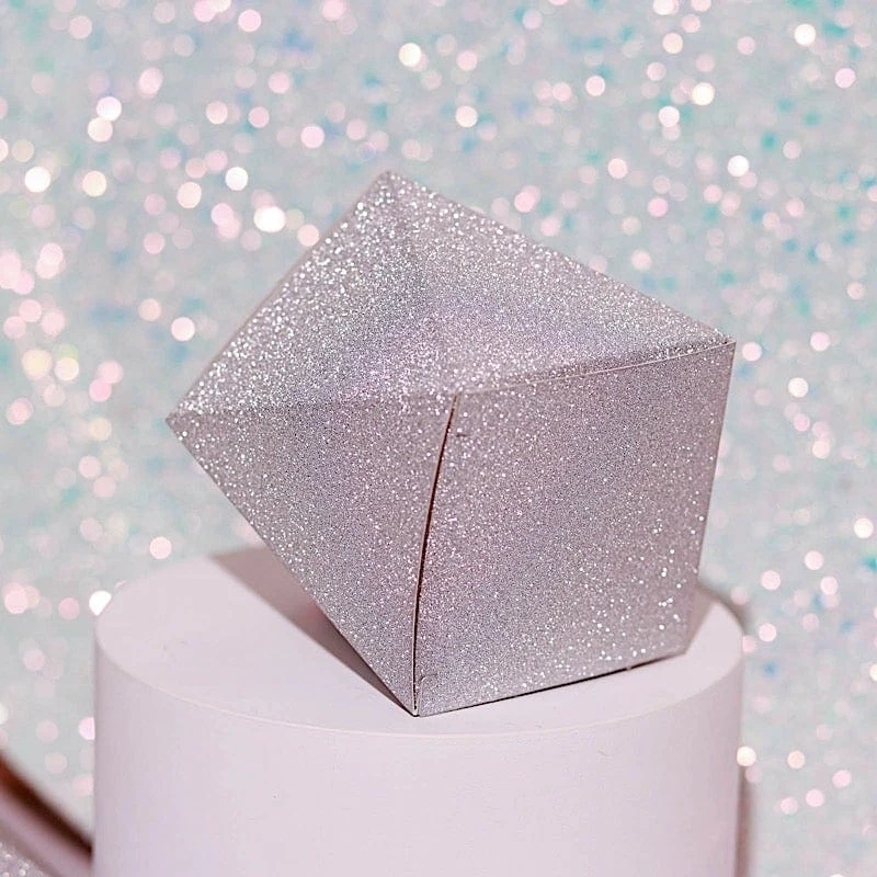 25 Silver 3 In Glittered Geometric Party Favor Gift Boxes - Image 6