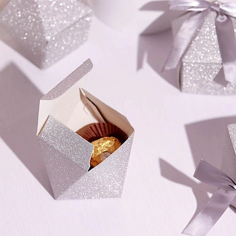 25 Silver 3 In Glittered Geometric Party Favor Gift Boxes - Image 3