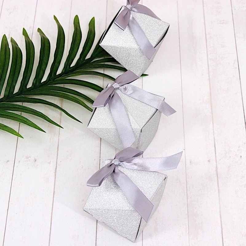 25 Silver 3 In Glittered Geometric Party Favor Gift Boxes