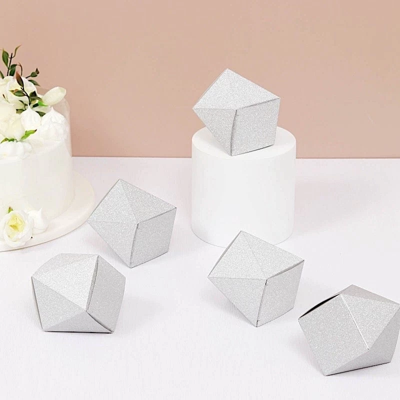 25 Silver 3 In Glittered Geometric Party Favor Gift Boxes - Image 5