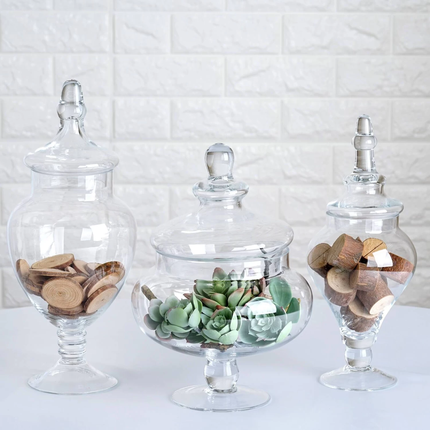 3 Pcs 10" 12" 14" Tall Clear Glass Apothecary Jars With Lids - Image 7