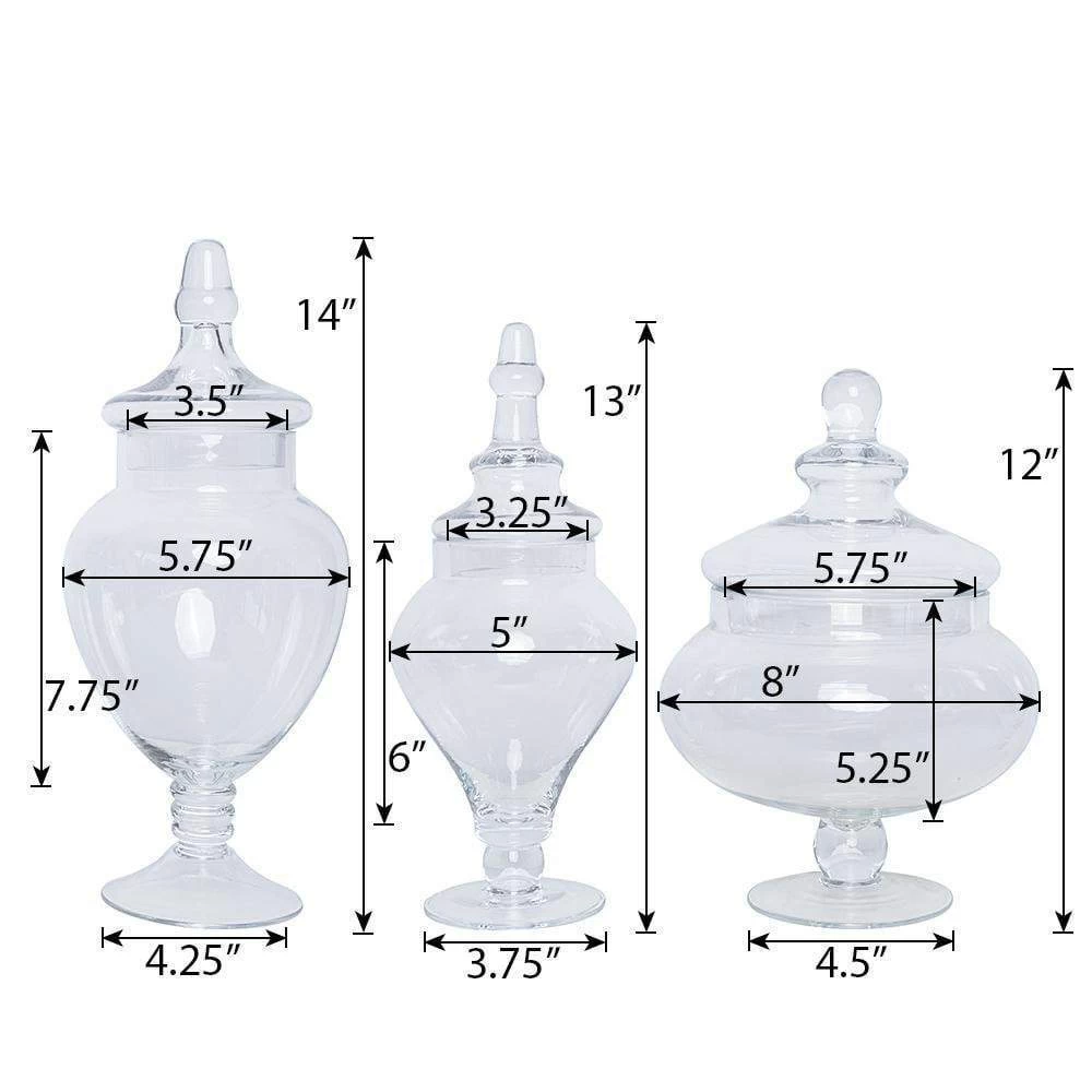 3 Pcs 10" 12" 14" Tall Clear Glass Apothecary Jars With Lids - Image 2