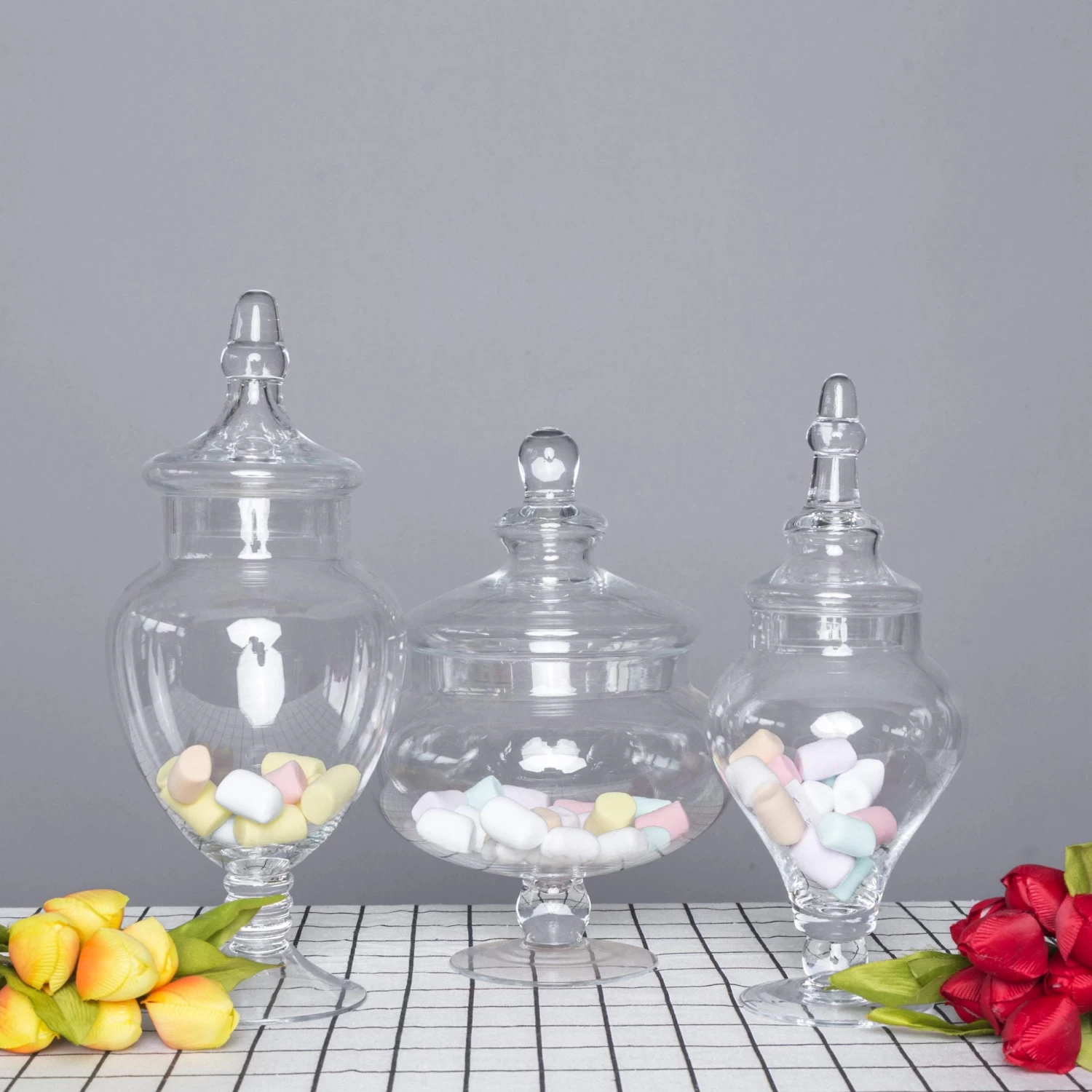 3 Pcs 10" 12" 14" Tall Clear Glass Apothecary Jars With Lids - Image 8