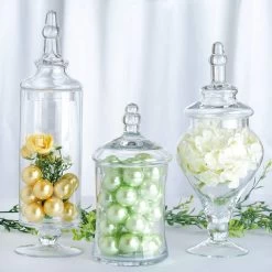3 Pcs 9" 13" 14" Tall Clear Glass Apothecary Jars With Lids