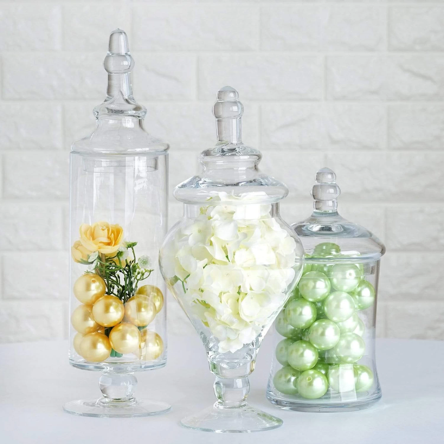 3 Pcs 9" 13" 14" Tall Clear Glass Apothecary Jars With Lids - Image 3