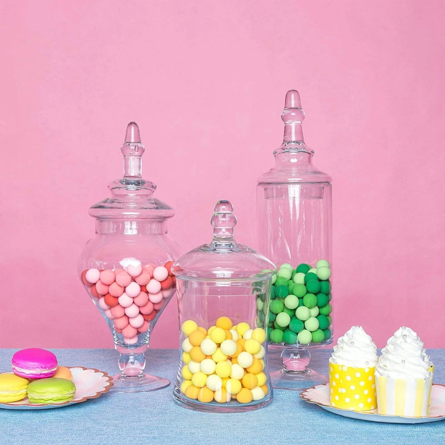 3 Pcs 9" 13" 14" Tall Clear Glass Apothecary Jars With Lids - Image 4