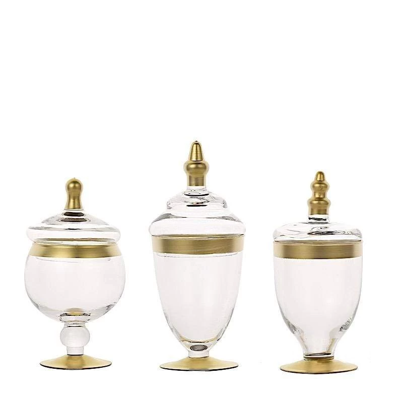 3 Pcs Clear With Gold Trim Glass Apothecary Jars With Lids - Image 7