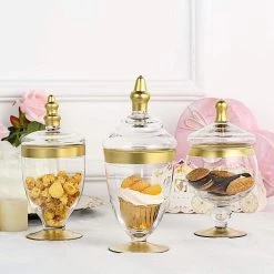 3 Pcs Clear With Gold Trim Glass Apothecary Jars With Lids