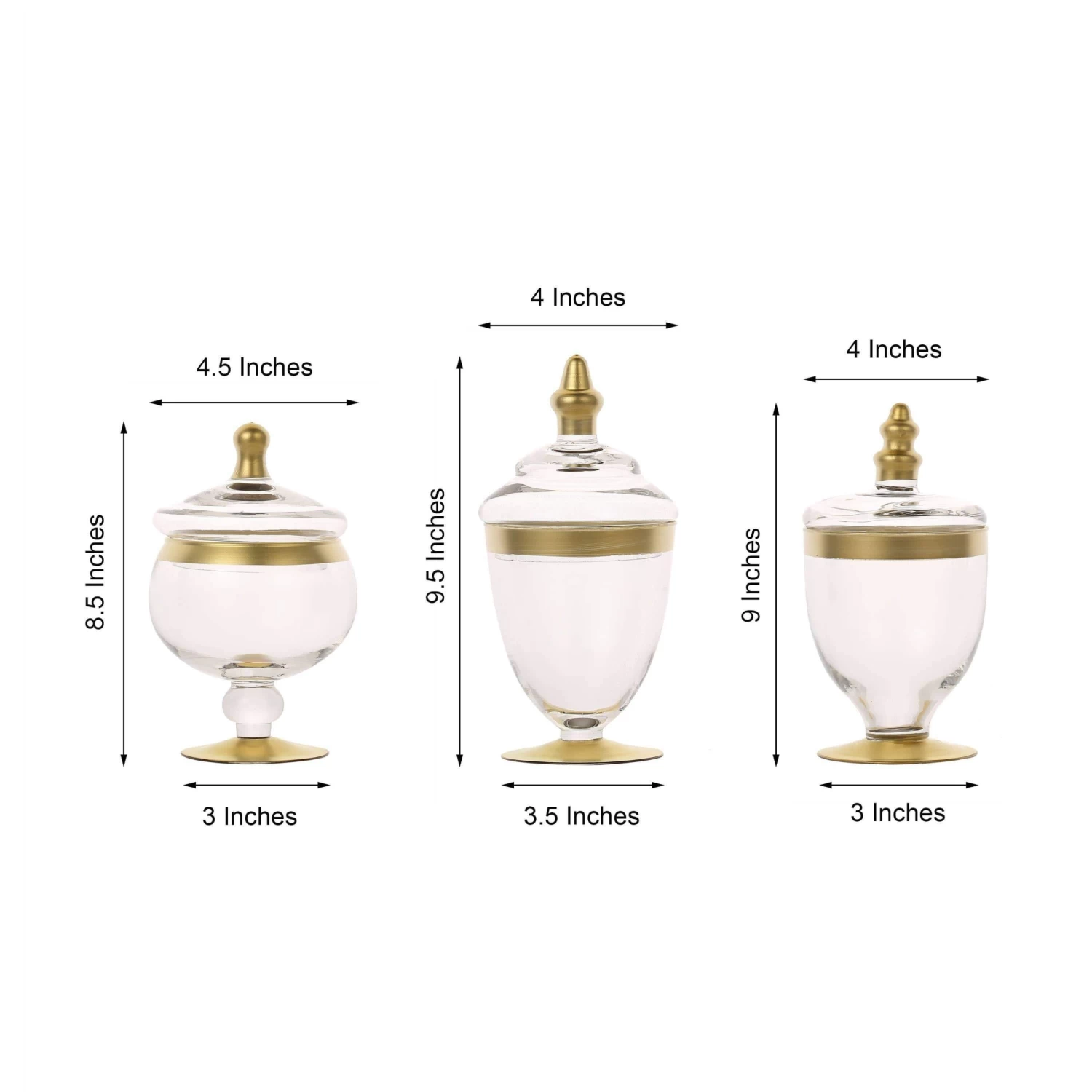 3 Pcs Clear With Gold Trim Glass Apothecary Jars With Lids - Image 6