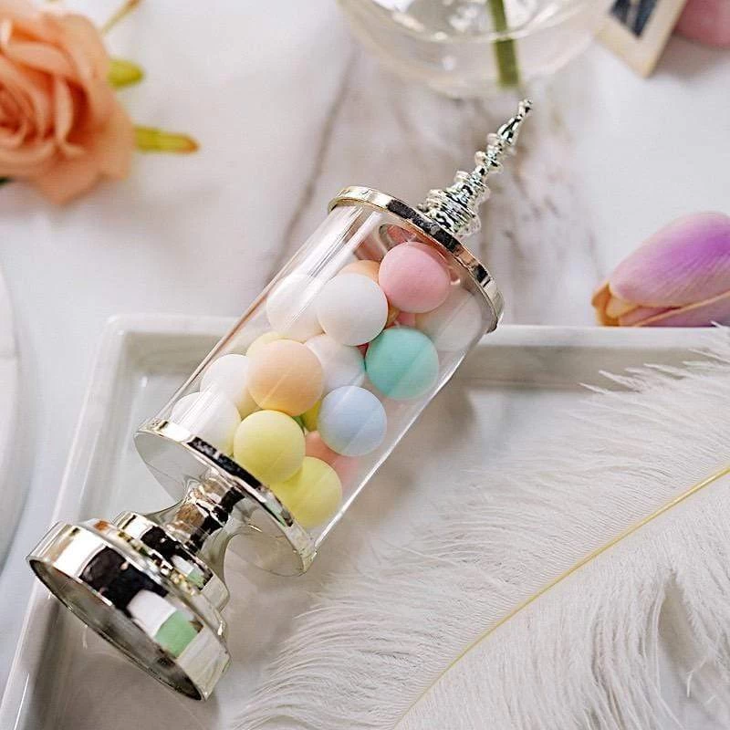 6 Silver And Clear 7" Tall Mini Jars With Lids Favor Holders - Image 5