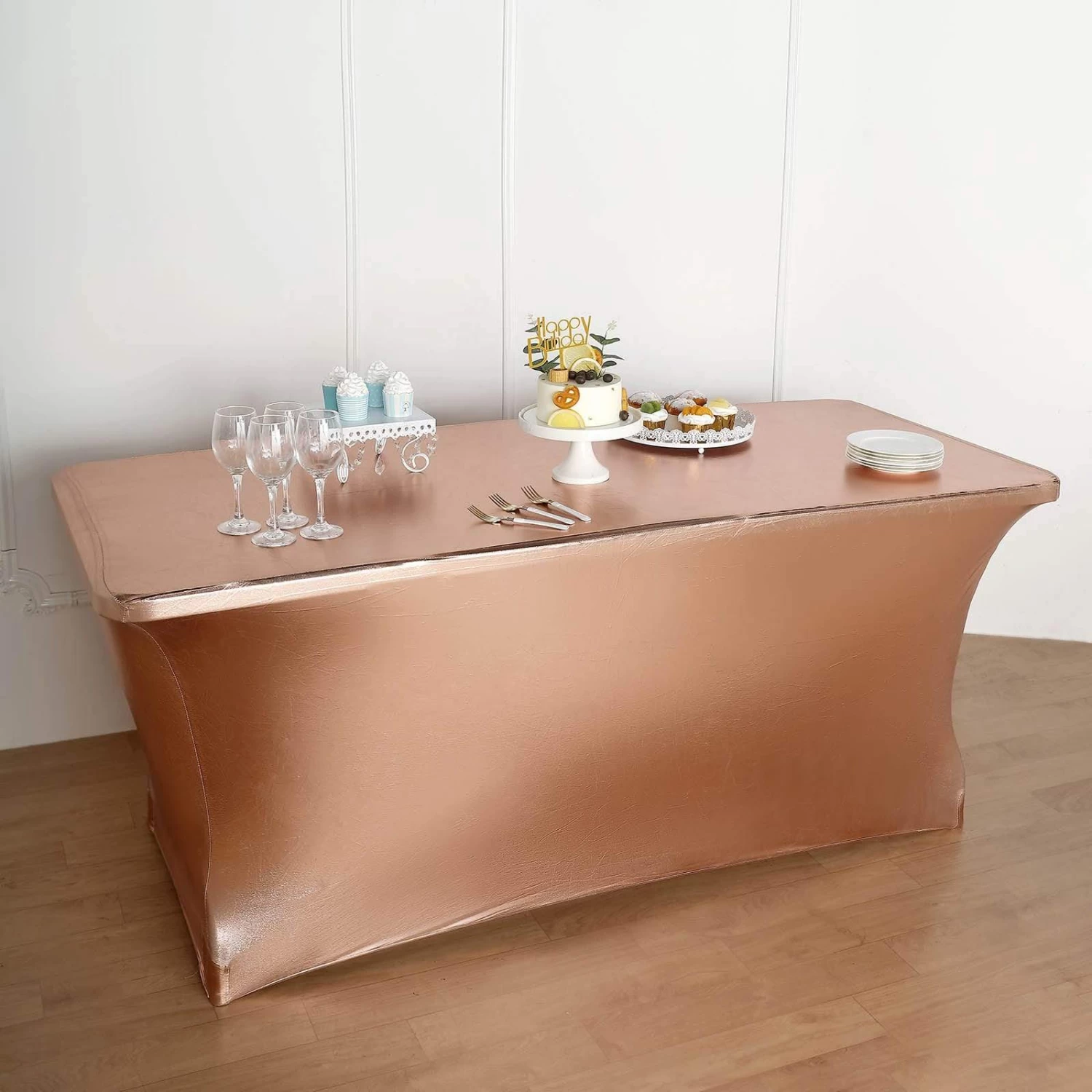 6 Feet Fitted Spandex Rectangular Tablecloth Metallic Table Cover - Image 2